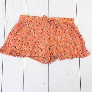 Clockhouse Floral Ruffle Shorts Peach / Coral Boho Cottagecore Lightweight